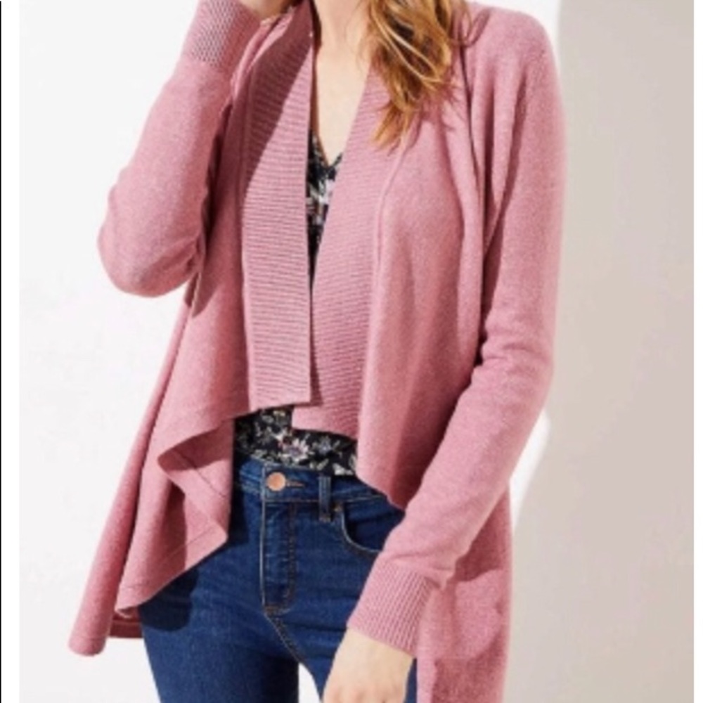 LOFT pink cascade cardigan